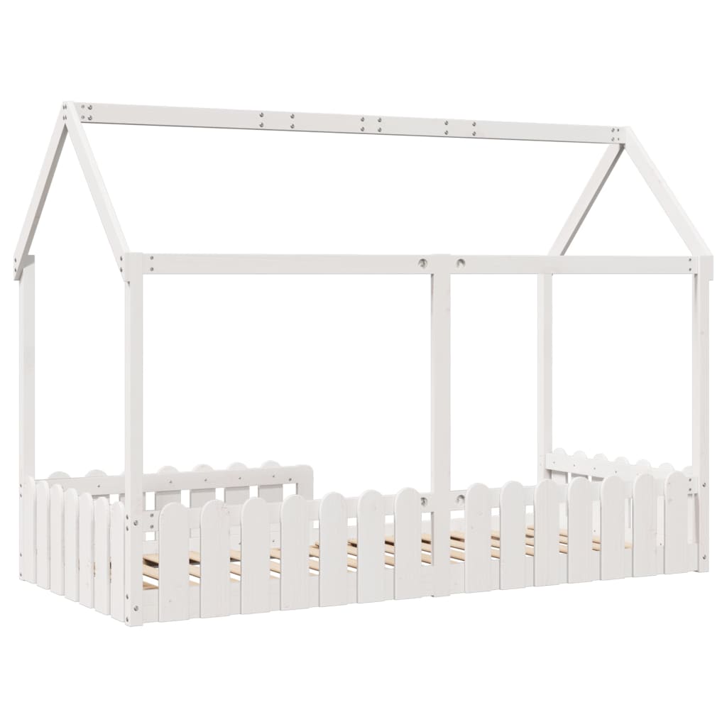 Kids' House Bed Frame White 90x200 cm Solid Wood Pine