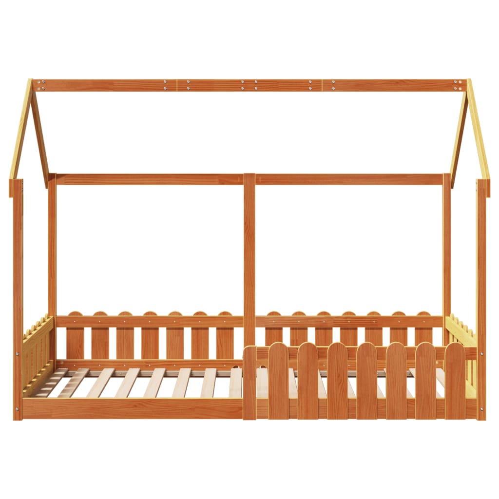 Kids' House Bed Frame Wax Brown 90x200 cm Solid Wood Pine