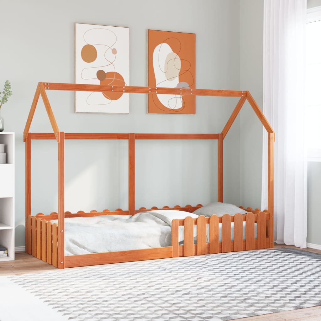 Kids' House Bed Frame without Mattress Wax Brown 80x200 cm