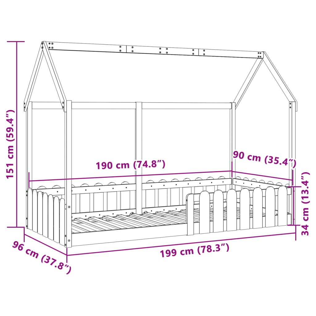 Kids' House Bed Frame 90x190 cm Solid Wood Pine