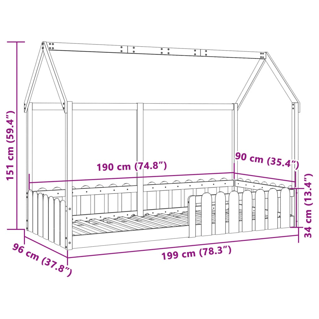 Kids' House Bed Frame Wax Brown 90x190 cm Solid Wood Pine