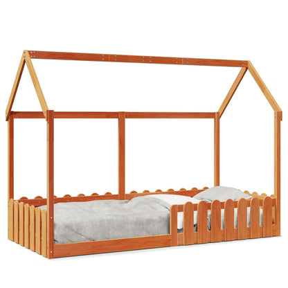 Kids' House Bed Frame Wax Brown 90x190 cm Solid Wood Pine