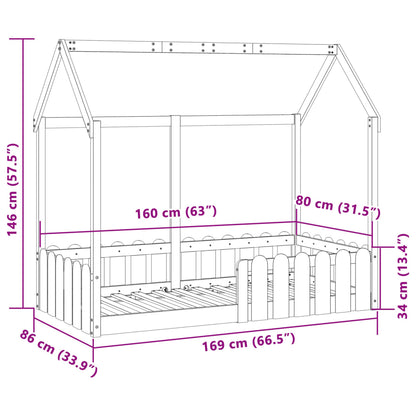 Kids' House Bed Frame 80x160 cm Solid Wood Pine