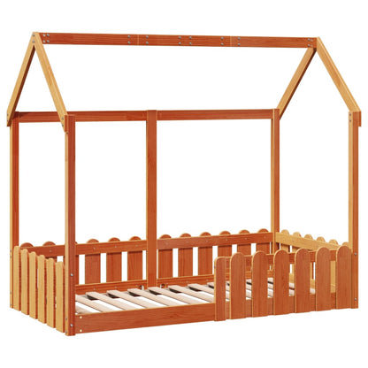 Kids' House Bed Frame Wax Brown 80x160 cm Solid Wood Pine