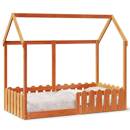 Kids' House Bed Frame Wax Brown 80x160 cm Solid Wood Pine