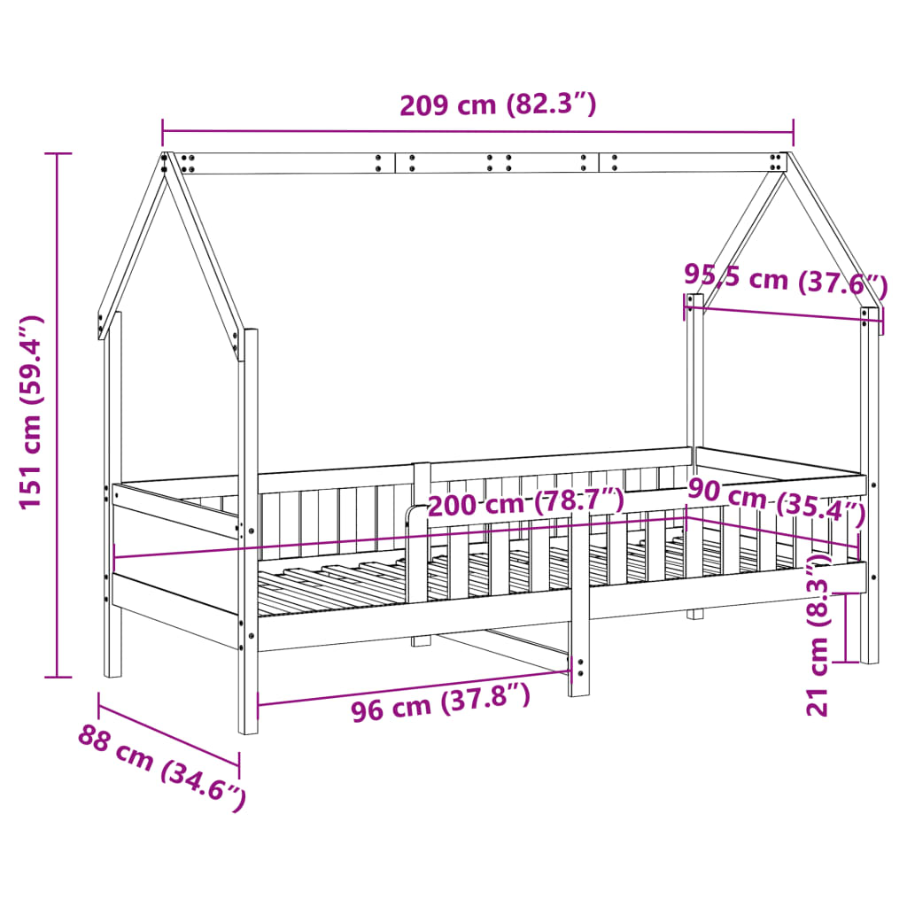 Kids' House Bed Frame 90x200 cm Solid Wood Pine