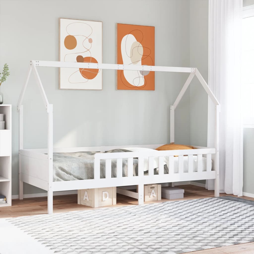 Kids' House Bed Frame White 90x200 cm Solid Wood Pine