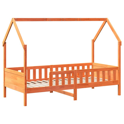 Kids' House Bed Frame Wax Brown 90x200 cm Solid Wood Pine