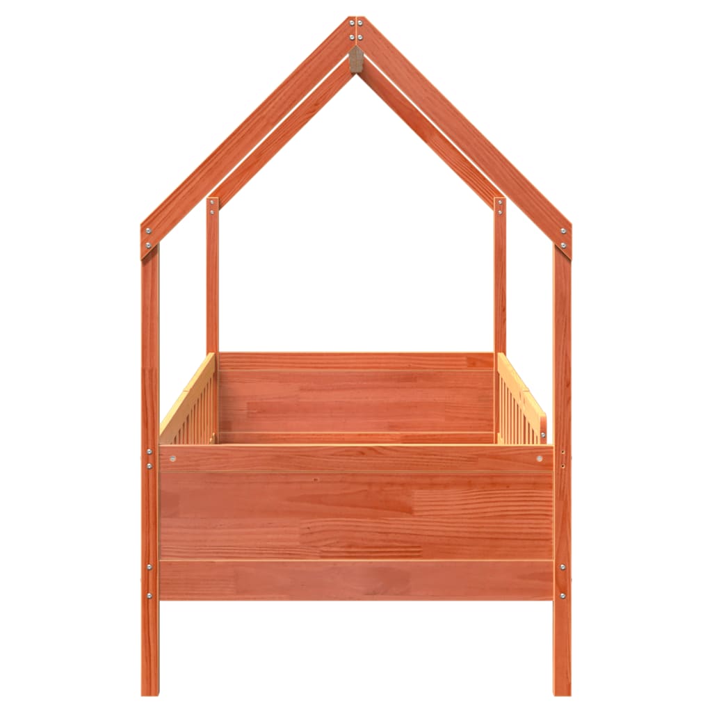 Kids' House Bed Frame Wax Brown 90x200 cm Solid Wood Pine