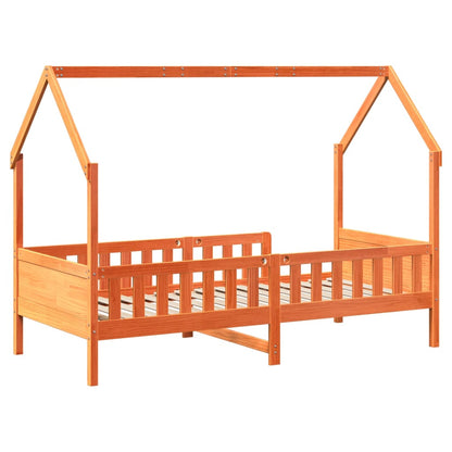 Kids' House Bed Frame Wax Brown 90x200 cm Solid Wood Pine