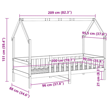 Kids' House Bed Frame Wax Brown 90x200 cm Solid Wood Pine