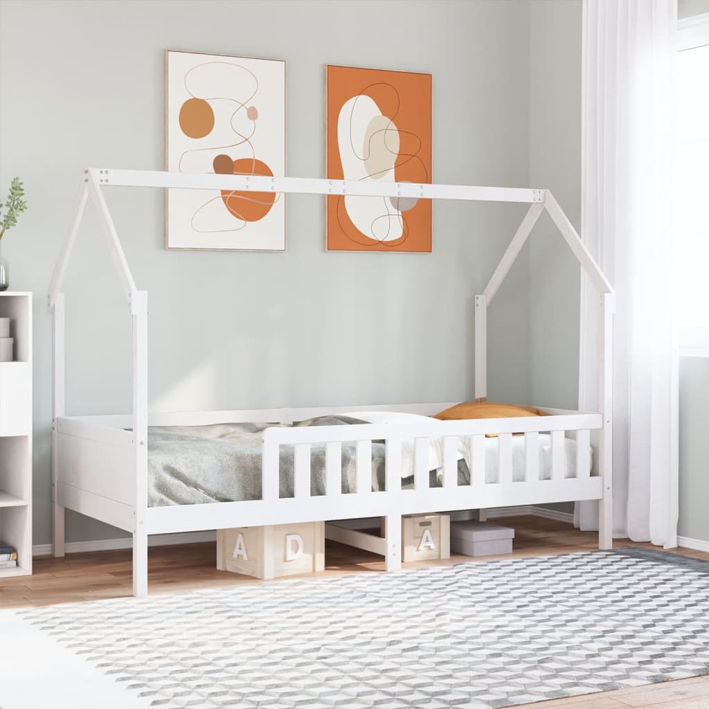 Kids' House Bed Frame White 80x200 cm Solid Wood Pine