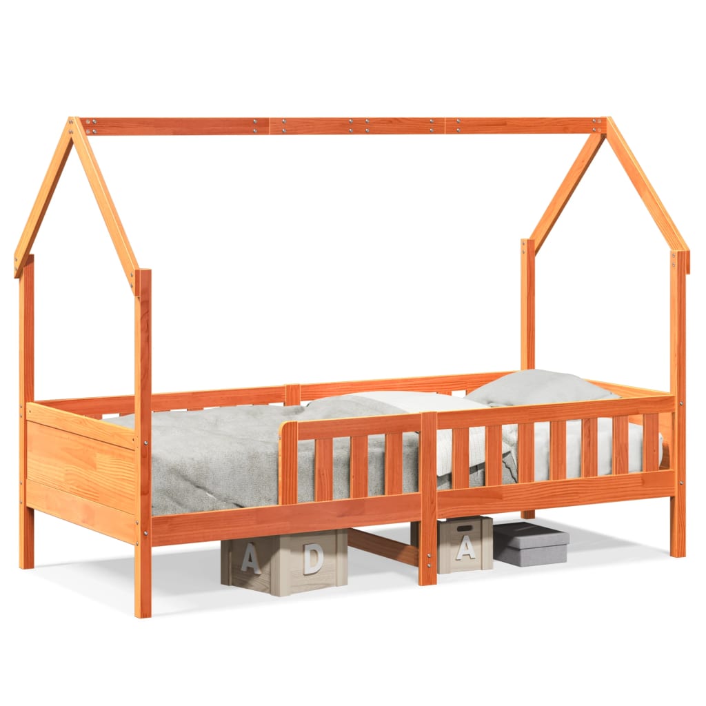 Kids' House Bed Frame Wax Brown 80x200 cm Solid Wood Pine