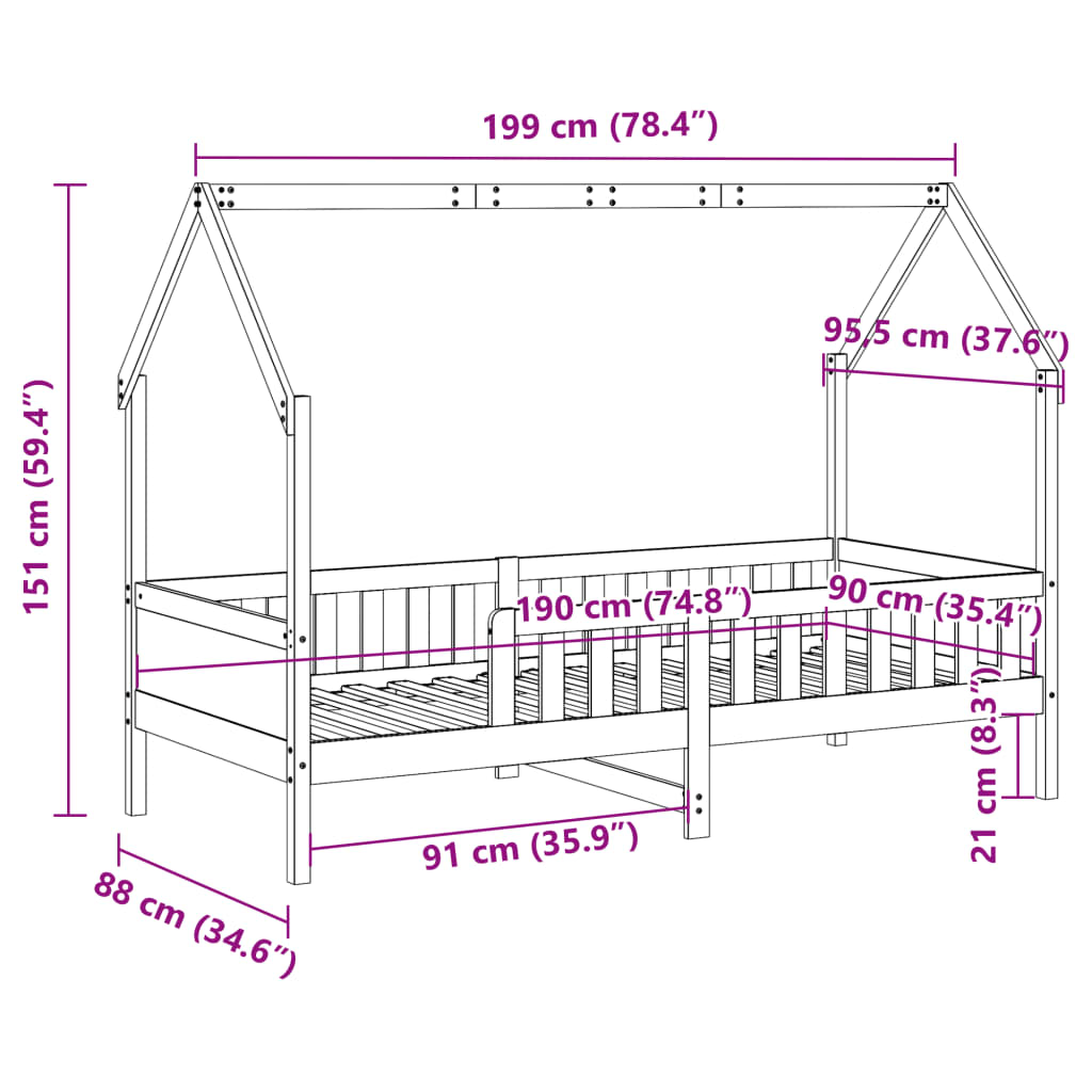 Kids' House Bed Frame 90x190 cm Solid Wood Pine