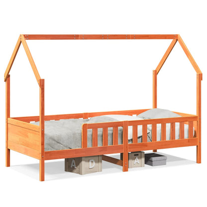 Kids' House Bed Frame Wax Brown 90x190 cm Solid Wood Pine