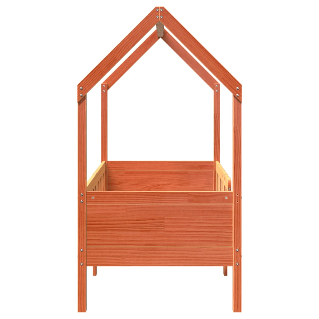 Kids' House Bed Frame Wax Brown 80x160 cm Solid Wood Pine