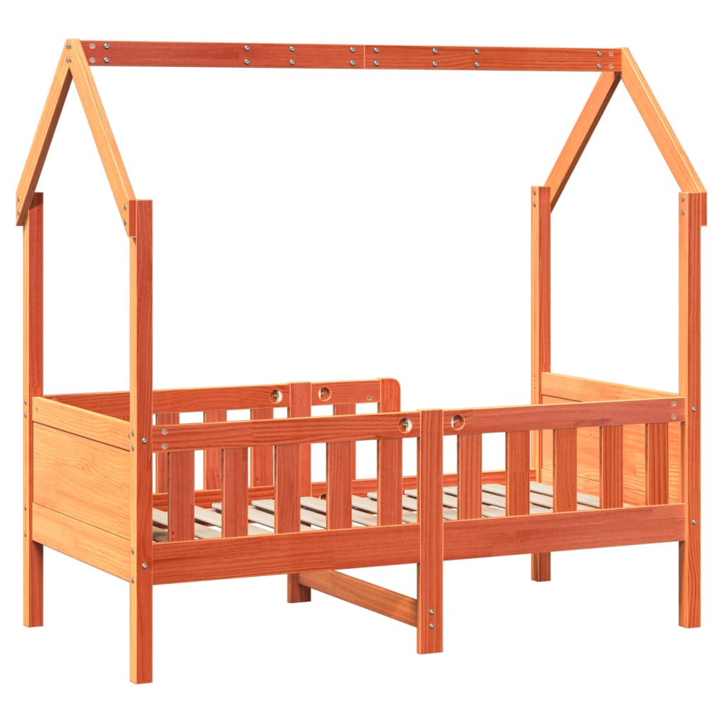 Kids' House Bed Frame Wax Brown 80x160 cm Solid Wood Pine