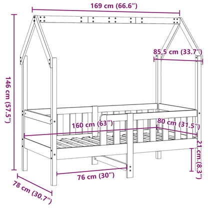 Kids' House Bed Frame Wax Brown 80x160 cm Solid Wood Pine