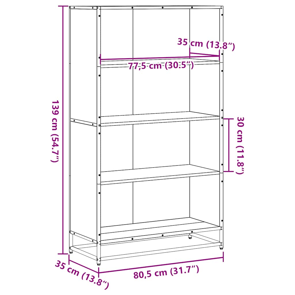 Bookcase Black 80.5x35x139 cm Engineered Wood