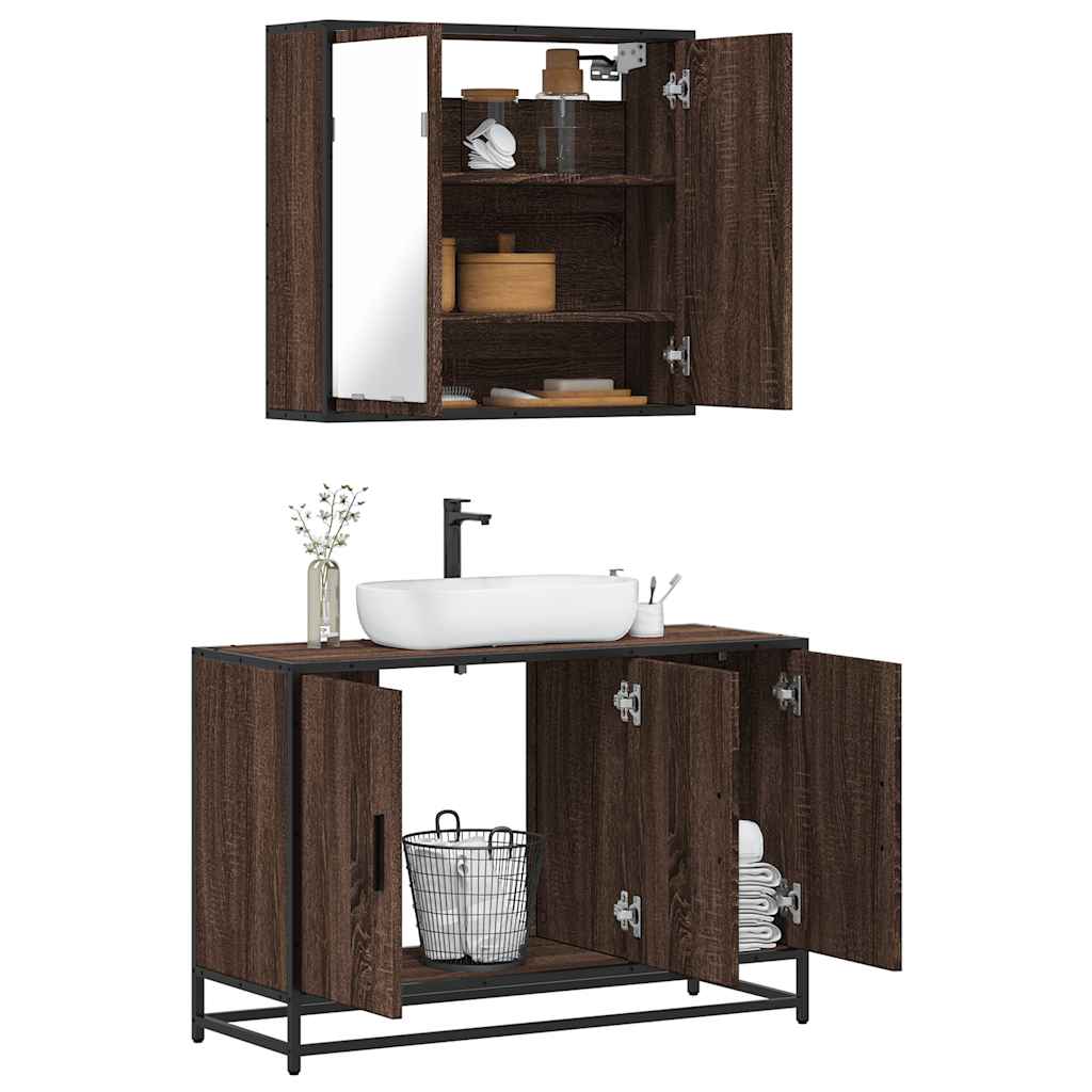 2 Piece Bathroom Furniture Set Brown Oak Engineered Wood