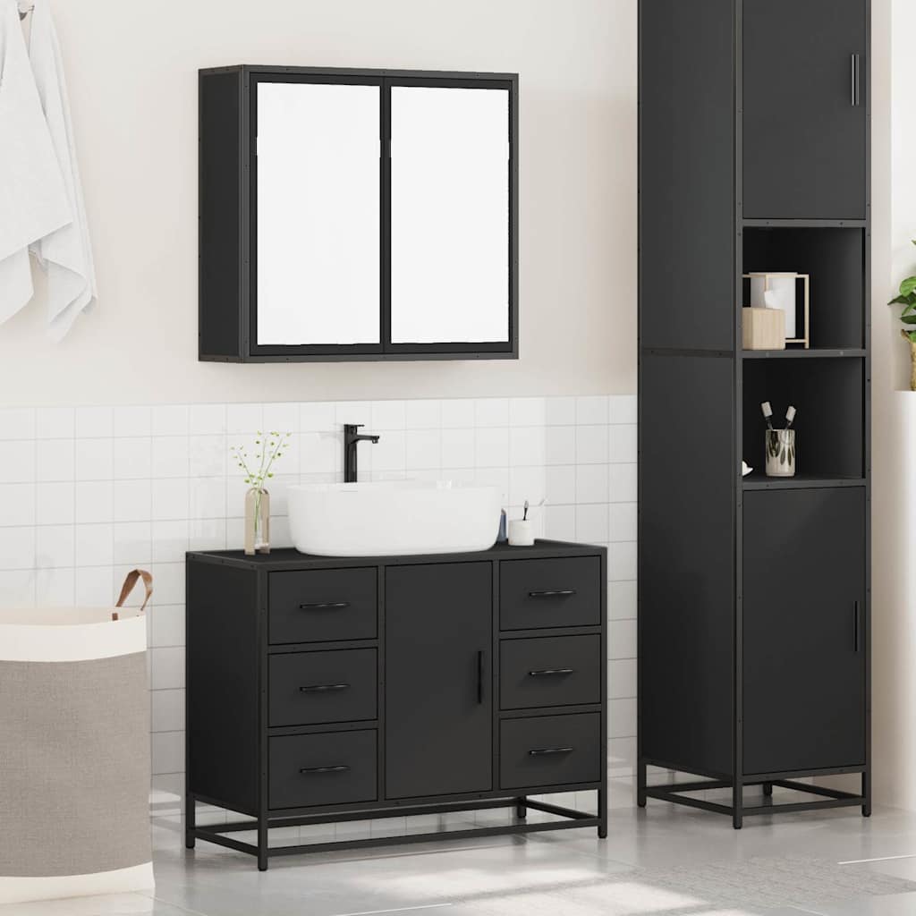 2 Piece Bathroom Furniture Set Black Engineered Wood