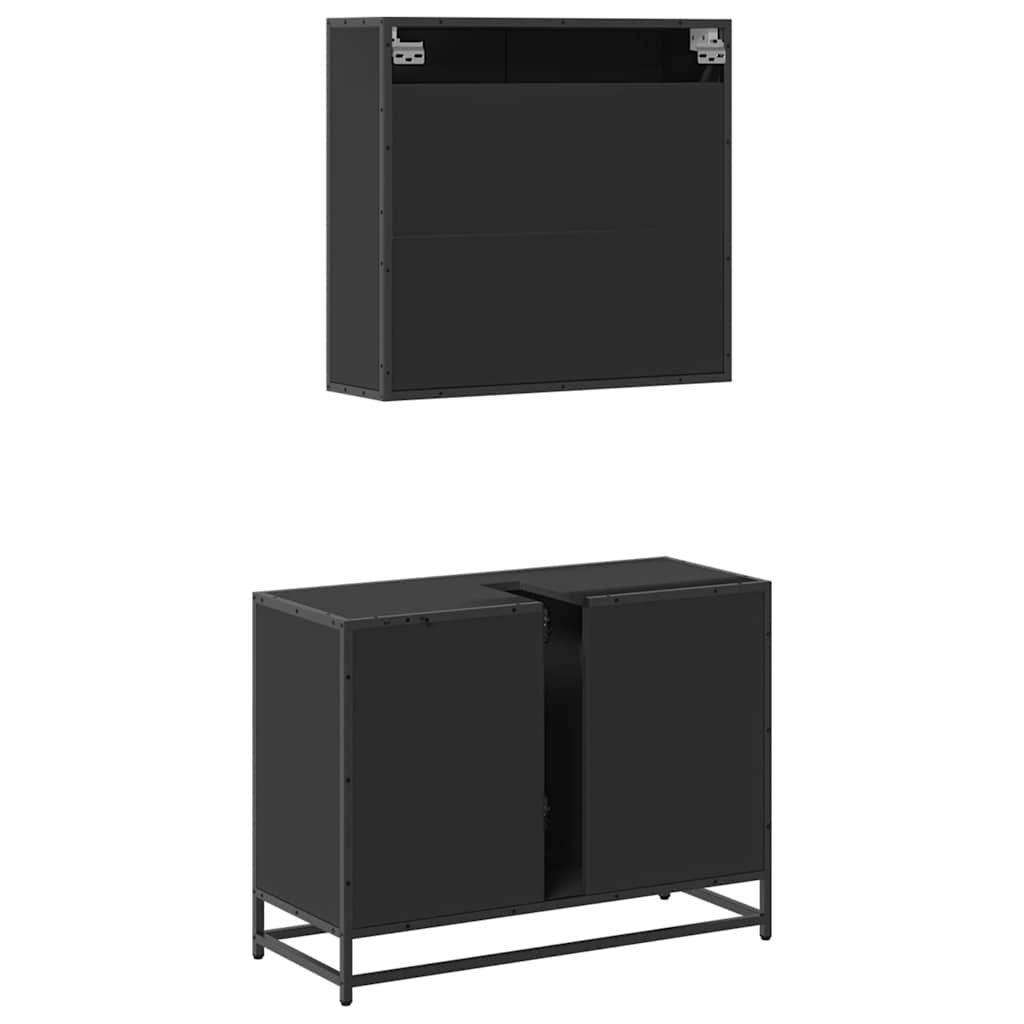 2 Piece Bathroom Furniture Set Black Engineered Wood