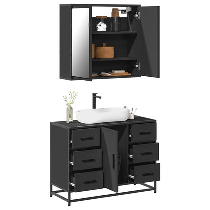 2 Piece Bathroom Furniture Set Black Engineered Wood