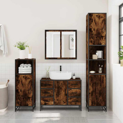 2 Piece Bathroom Furniture Set Smoked Oak Engineered Wood