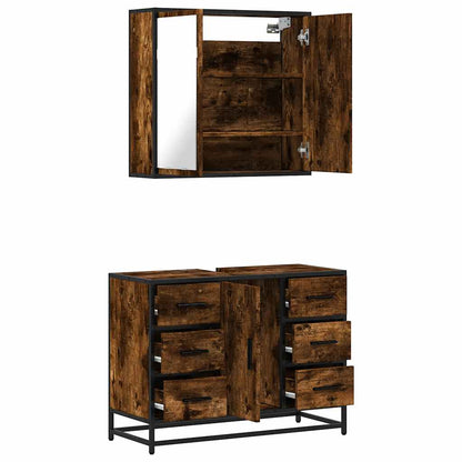 2 Piece Bathroom Furniture Set Smoked Oak Engineered Wood