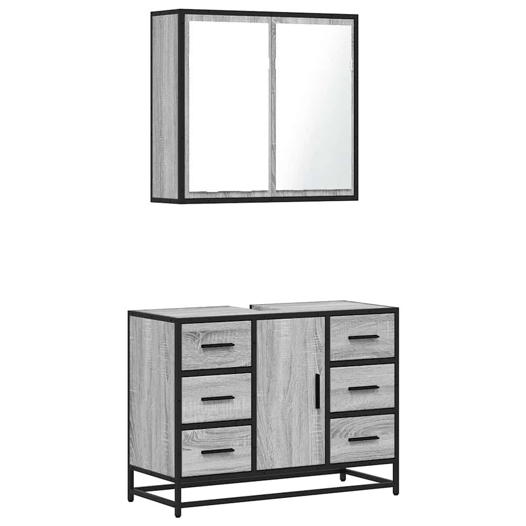 2 Piece Bathroom Furniture Set Grey Sonoma Engineered Wood