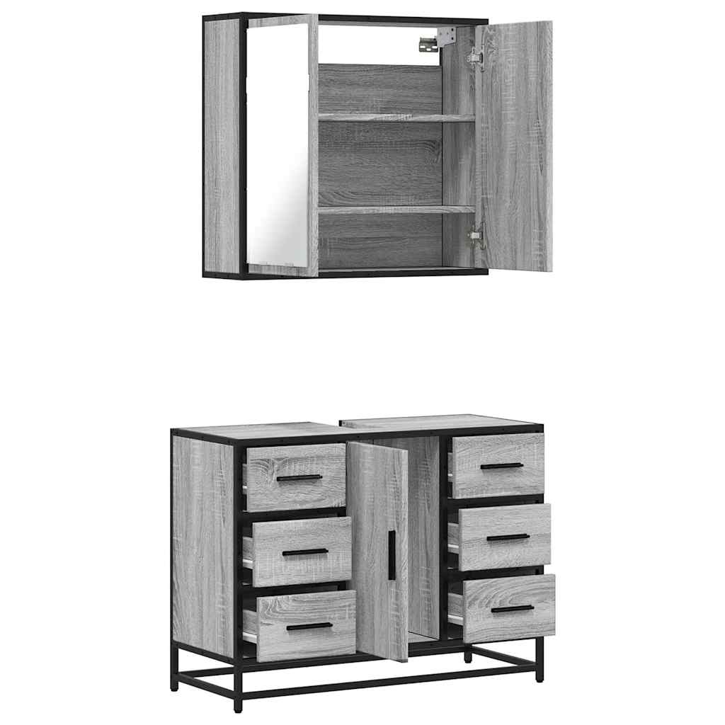 2 Piece Bathroom Furniture Set Grey Sonoma Engineered Wood