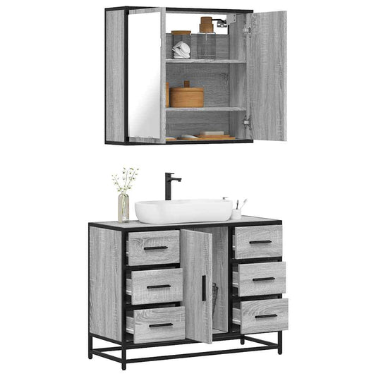 2 Piece Bathroom Furniture Set Grey Sonoma Engineered Wood