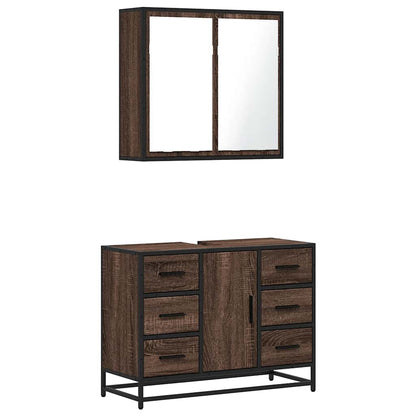 2 Piece Bathroom Furniture Set Brown Oak Engineered Wood