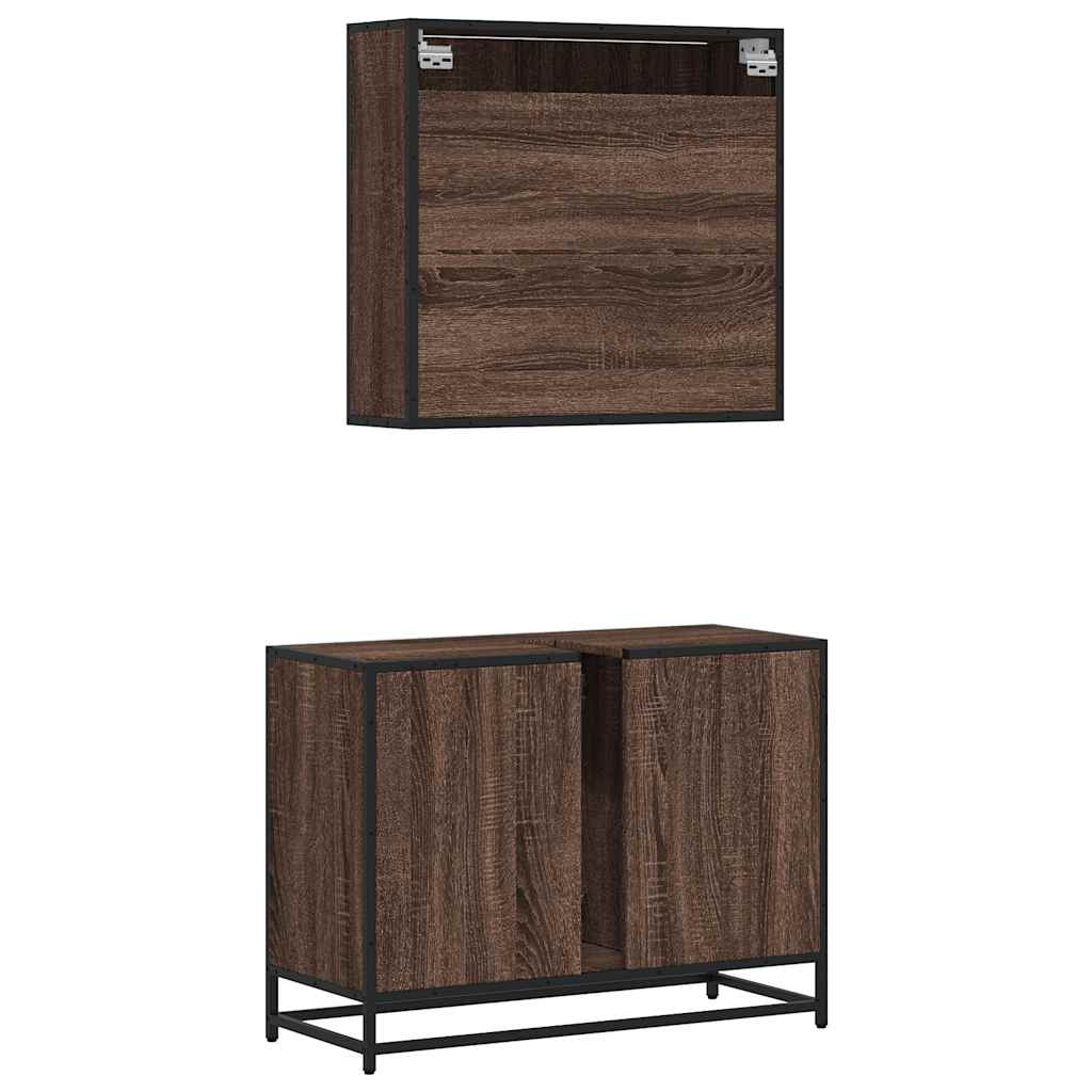 2 Piece Bathroom Furniture Set Brown Oak Engineered Wood