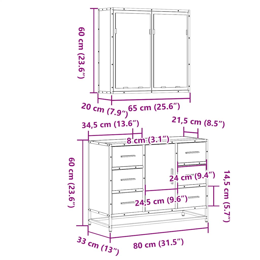 2 Piece Bathroom Furniture Set Brown Oak Engineered Wood