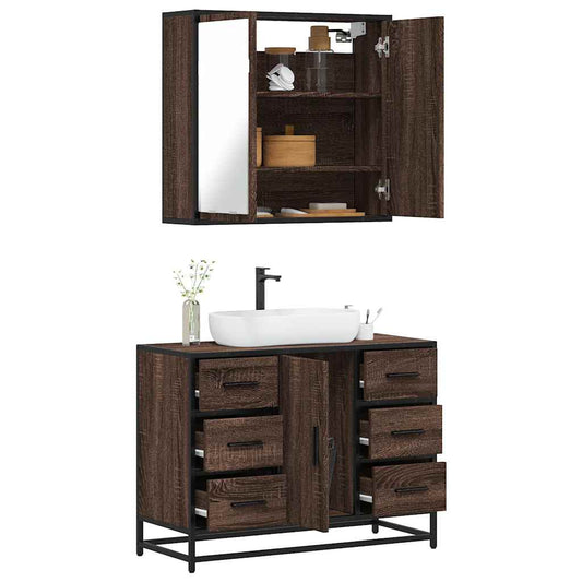 2 Piece Bathroom Furniture Set Brown Oak Engineered Wood