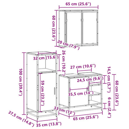 3 Piece Bathroom Furniture Set Brown Oak Engineered Wood