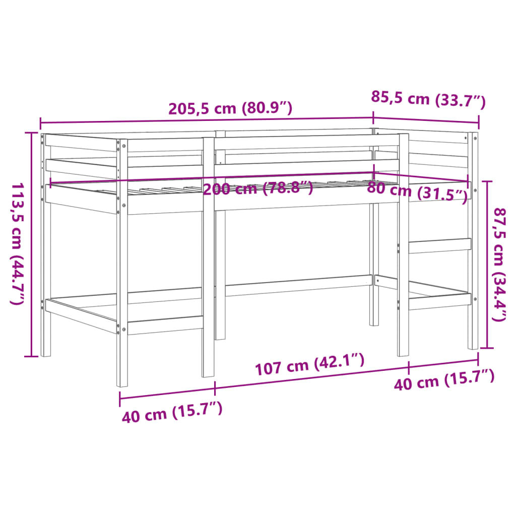 Kids' Loft Bed with Ladder Wax Brown 80x200 cm Solid Wood Pine