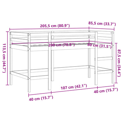 Kids' Loft Bed with Ladder Wax Brown 80x200 cm Solid Wood Pine