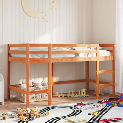 Kids' Loft Bed with Ladder Wax Brown 90x200 cm Solid Wood Pine