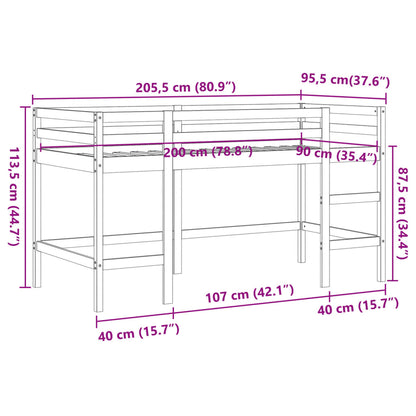 Kids' Loft Bed with Ladder Wax Brown 90x200 cm Solid Wood Pine