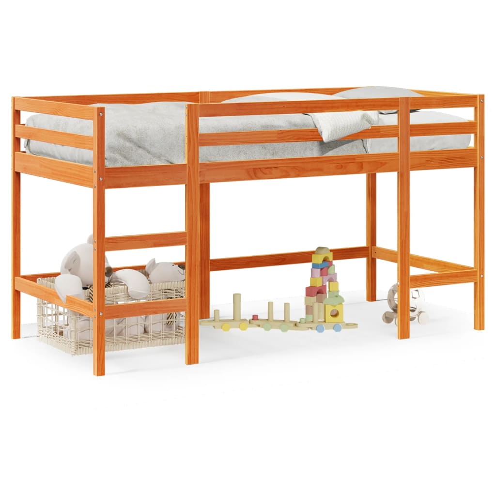 Kids' Loft Bed with Ladder Wax Brown 90x200 cm Solid Wood Pine