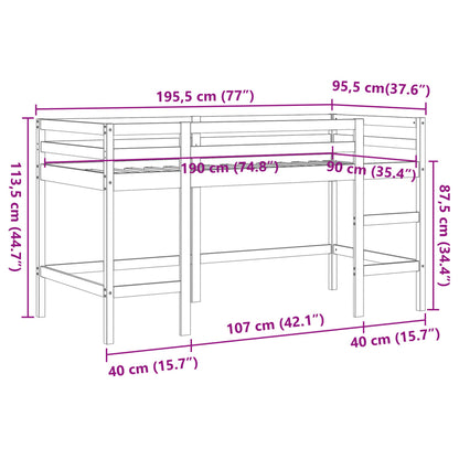 Kids' Loft Bed with Ladder Wax Brown 90x190 cm Solid Wood Pine