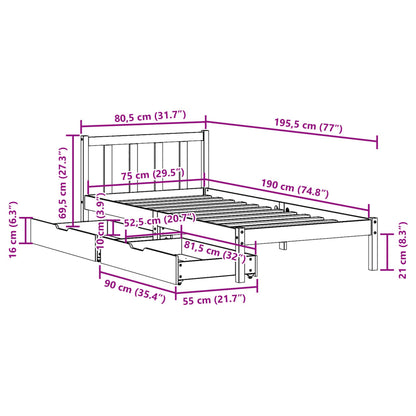 Bed Frame without Mattress White 75x190 cm Small Single Solid Wood Pine