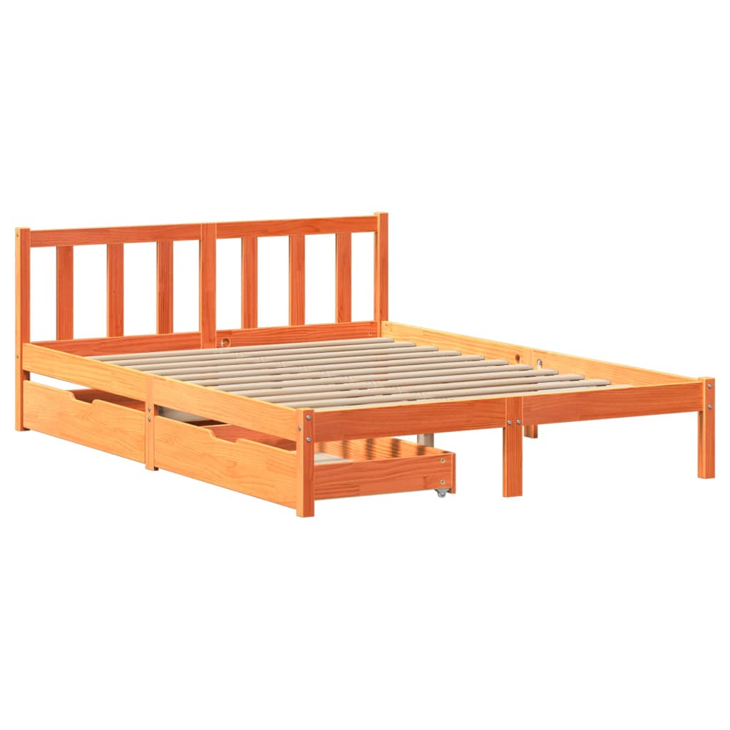 Bed Frame without Mattress Wax Brown 150x200 cm King Size Solid Wood Pine