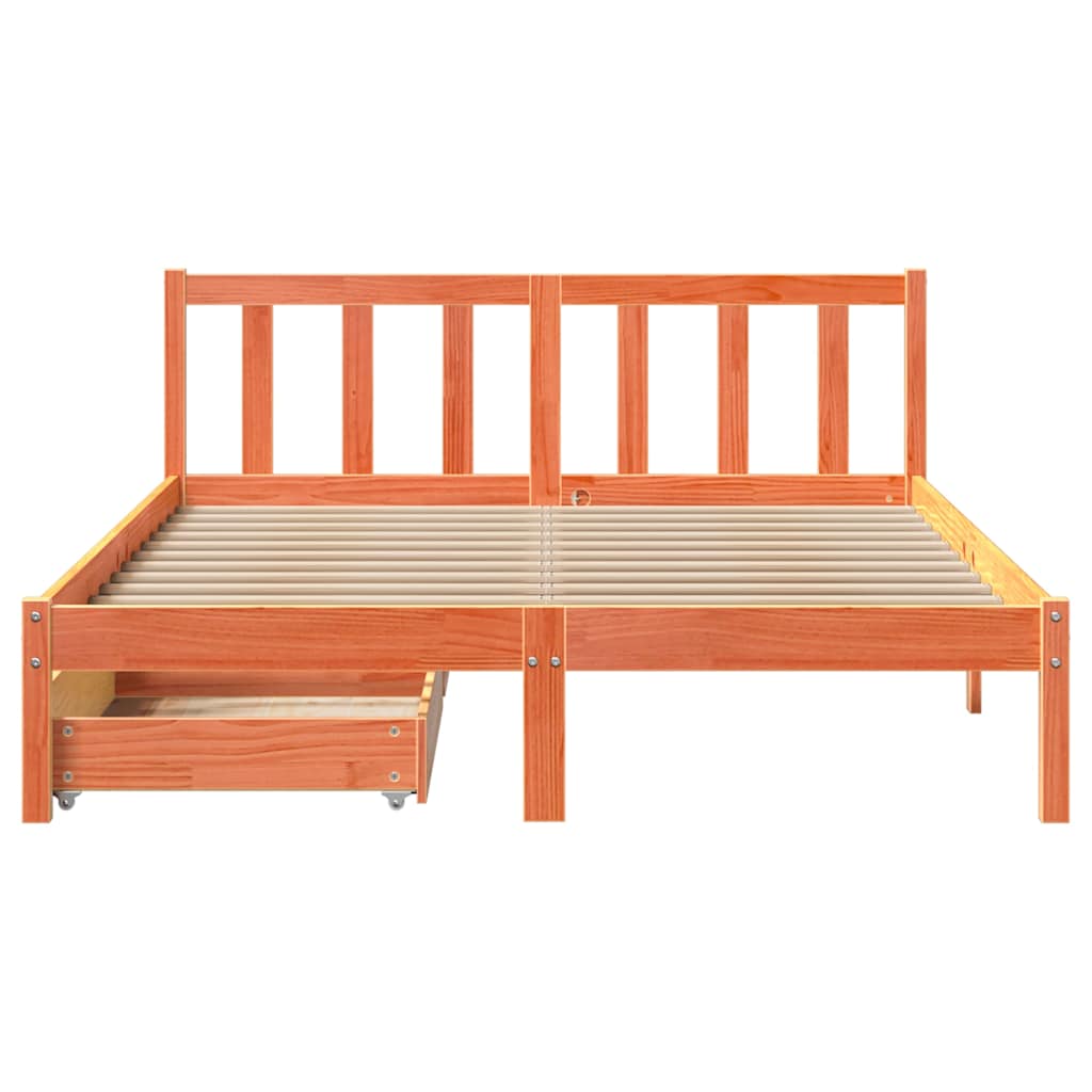 Bed Frame without Mattress Wax Brown 150x200 cm King Size Solid Wood Pine