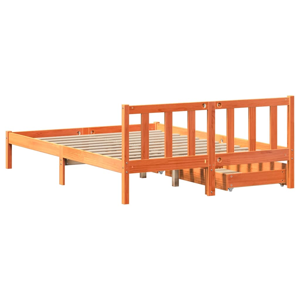 Bed Frame without Mattress Wax Brown 150x200 cm King Size Solid Wood Pine