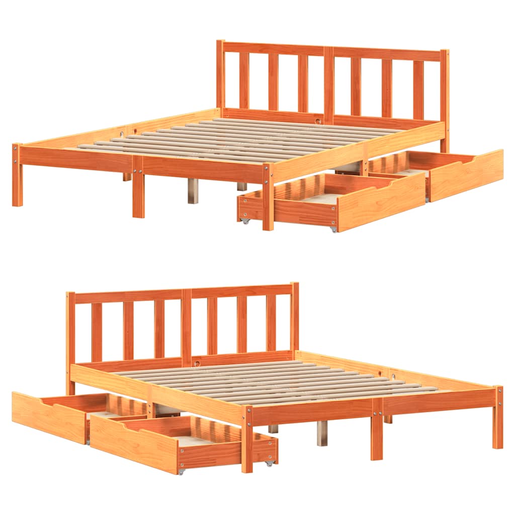 Bed Frame without Mattress Wax Brown 150x200 cm King Size Solid Wood Pine