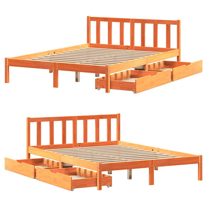 Bed Frame without Mattress Wax Brown 150x200 cm King Size Solid Wood Pine