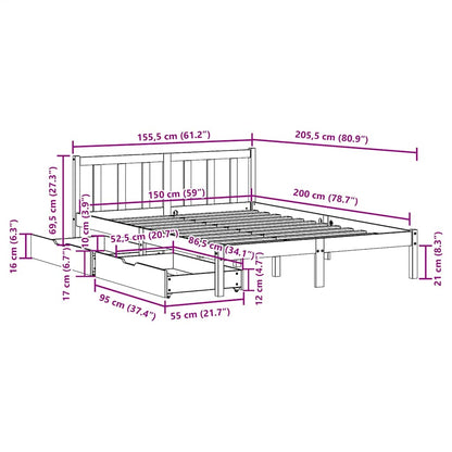 Bed Frame without Mattress Wax Brown 150x200 cm King Size Solid Wood Pine